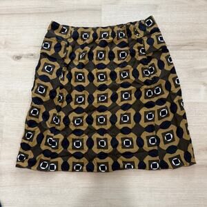 Marni Tan Blue Geometric Pattern Skirt Side Pockets Size 40